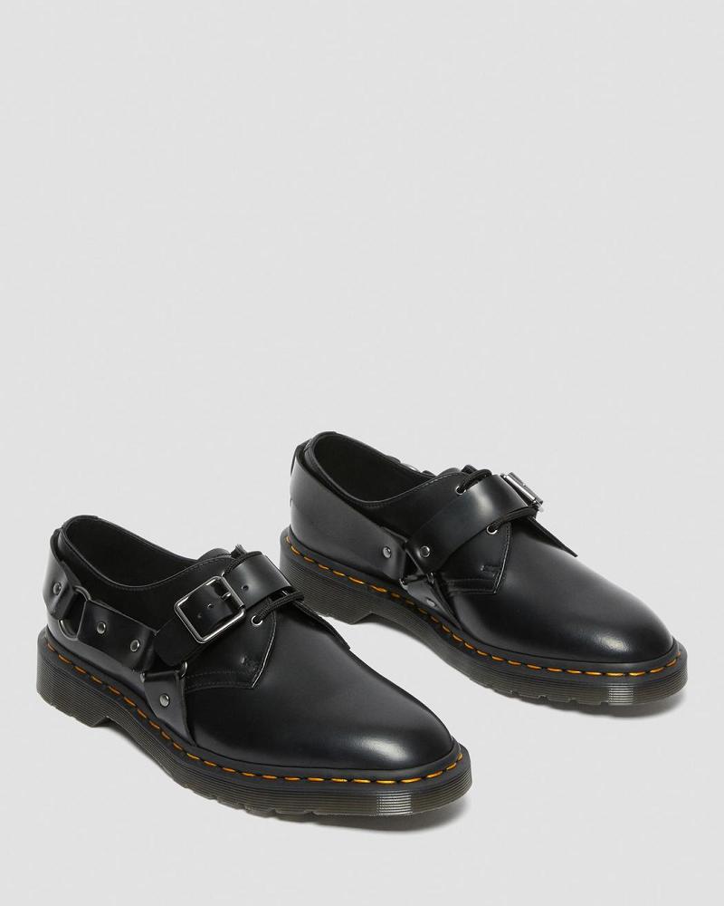 Men's Dr Martens Henree Polished Smooth Leather Buckle Shoes Black | AU 578UZG